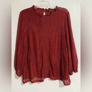 Cable & Gauge Burgundy Lace Long Sleeve Top sz XL EUC